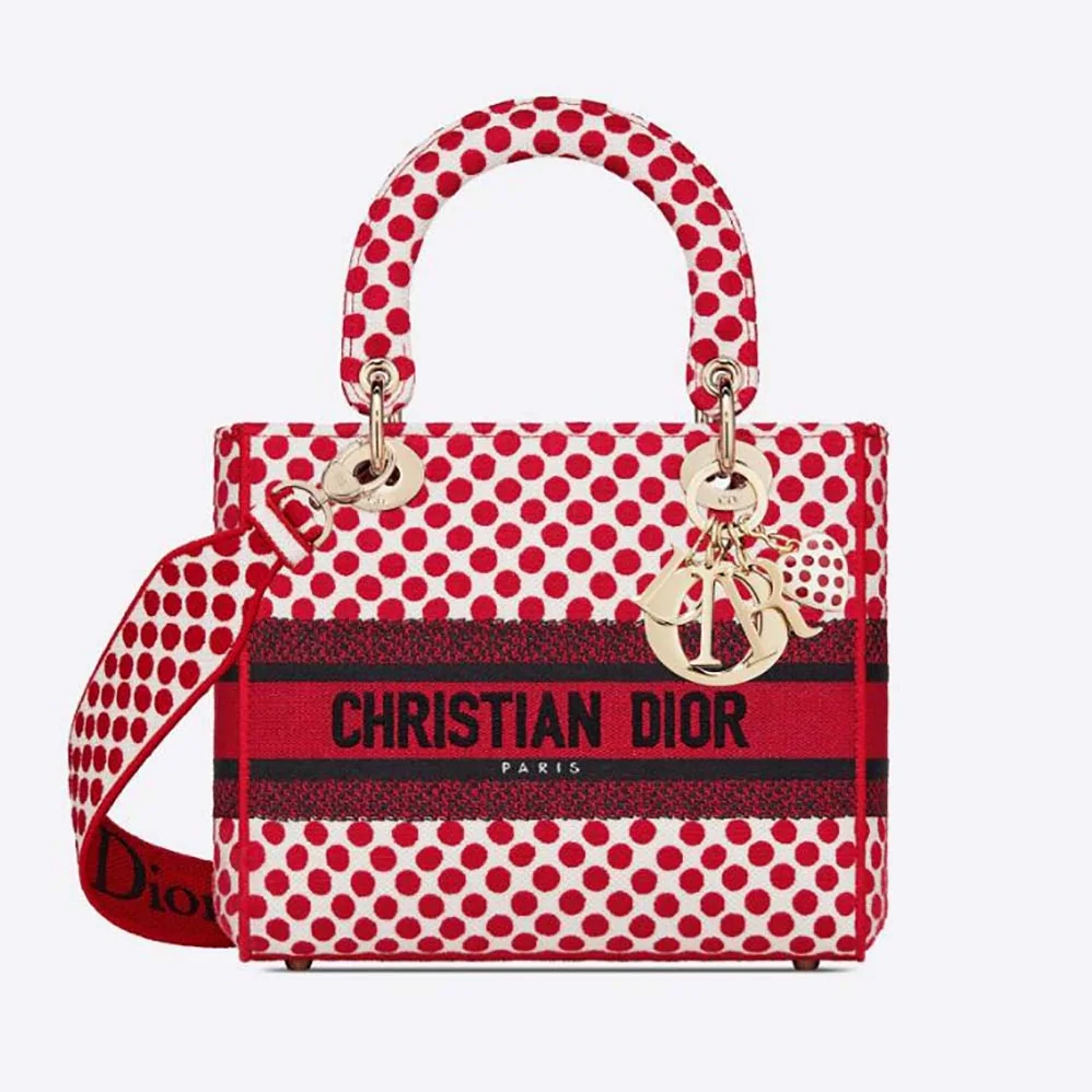 Dior Medium Lady D-Lite Dioramour Bag Red Dior Dots Embroidery Dior Medium Lady D-Lite Dioramour Bag Red Dior Dots Embroidery