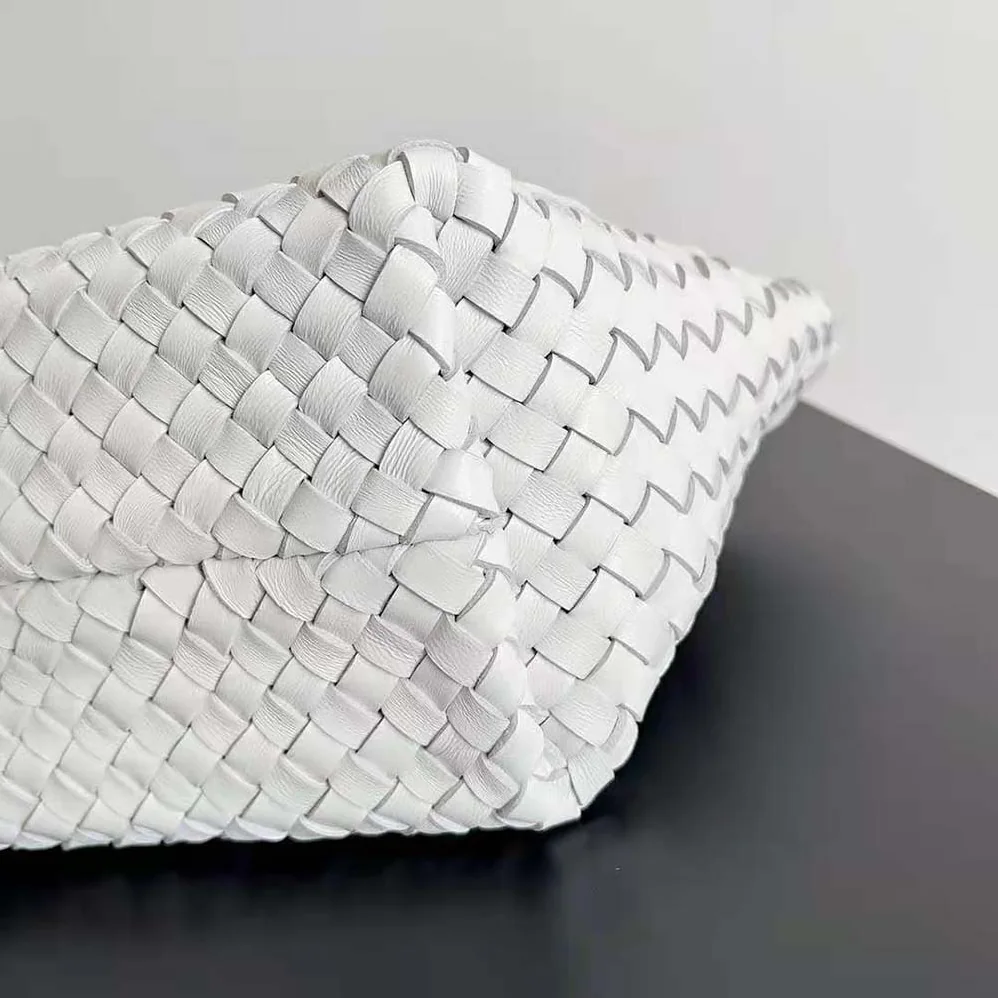 Bottega Veneta Mini Cabat Intreccio Leather Tote Bag with Detachable Strap for Women in White