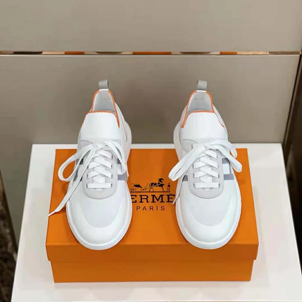 Hermes Crew Sneaker in Knit and Suede Goatskin for Women in White Hermes Crew Sneaker in Knit and Suede Goatskin for Women in White