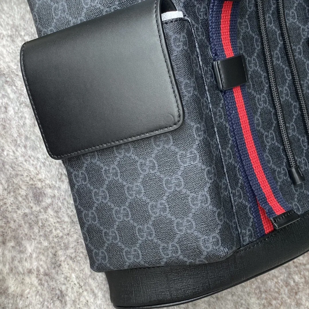 Gucci Black Backpack Black/Grey Soft GG Supreme Blue And Red Web / Gucci Black Backpack Black/Grey Soft GG Supreme Blue And Red Web /