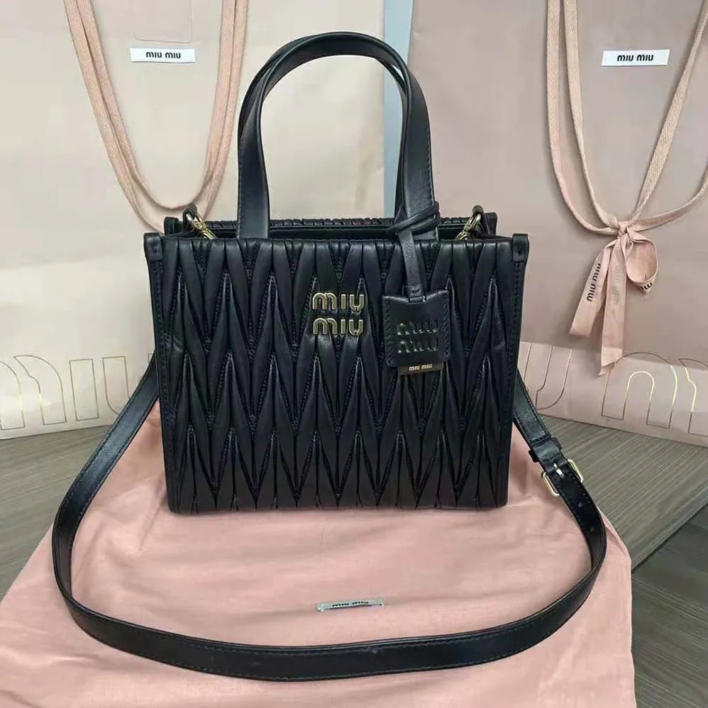 Miu Miu Matelassé Nappa Leather Tote for Women in Black