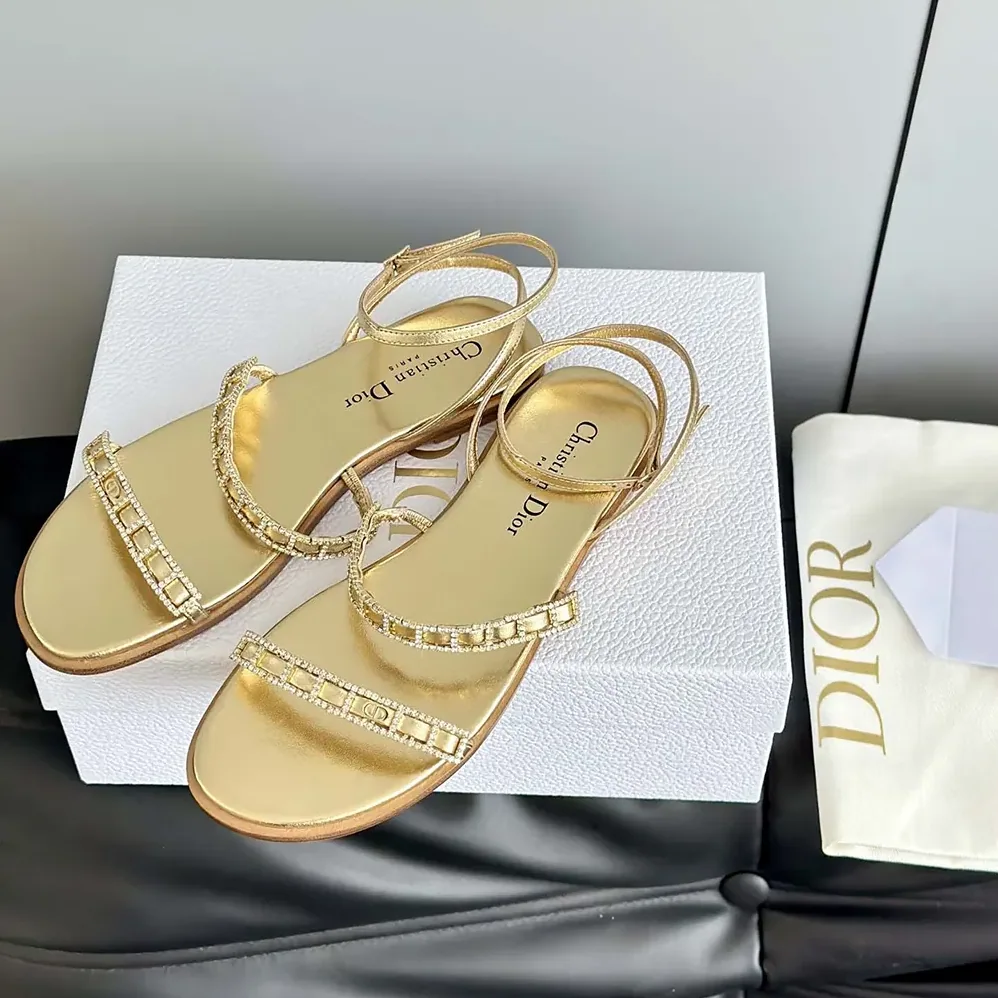 Dior Diorissime Sandal Gold-Tone Laminated Lambskin and Silver for Women in Tone Strass