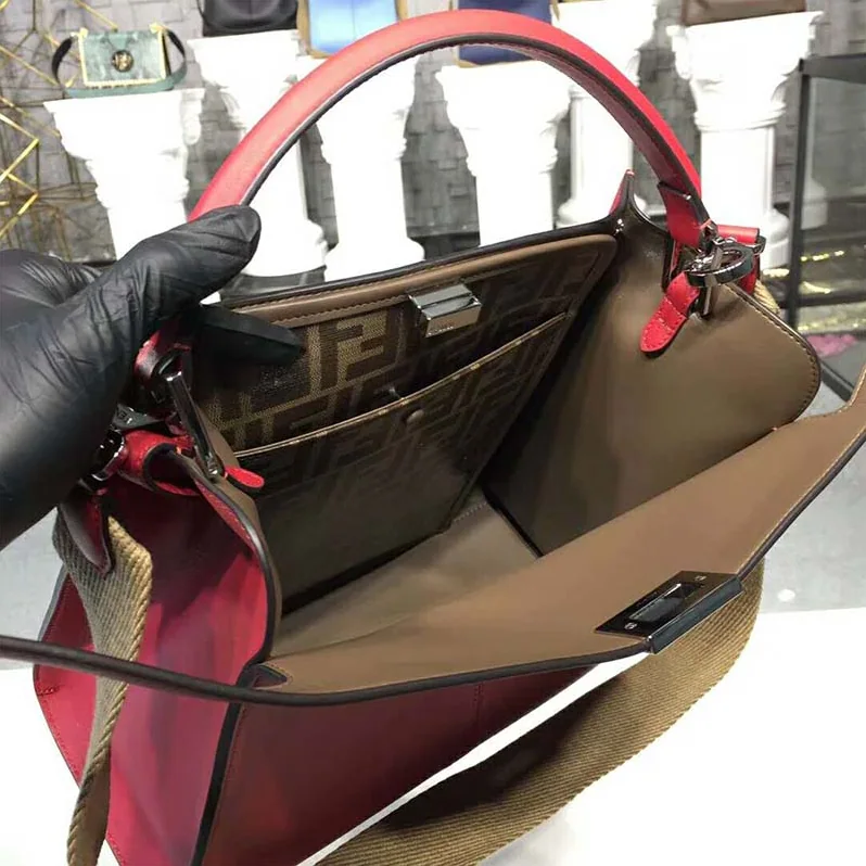 Fendi Peekaboo X-Lite Regular Leather Bag for Women in Red