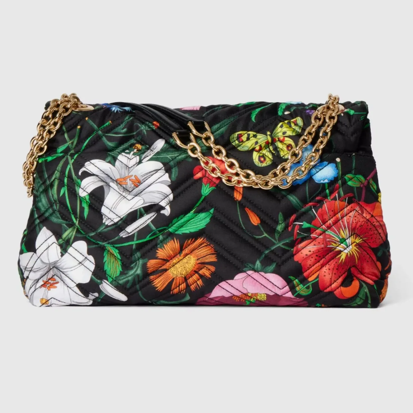 Gucci Marmont Medium Shoulder Bag / Black And Multicolor Flora Gold Hardware Gucci Marmont Medium Shoulder Bag / Black And Multicolor Flora Gold Hardware