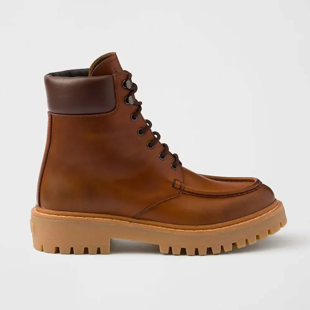 Prada Leather Lace-up Boots for Unisex in Brown Prada Leather Lace-up Boots for Unisex in Brown