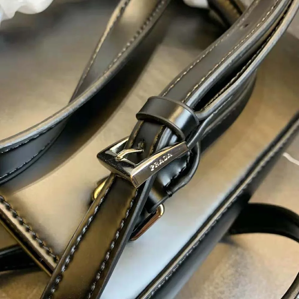 Prada Small Brushed Leather Tote for Women in Black