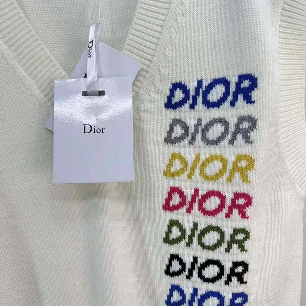 Dior Sleeveless Sweater Beige Wool and Cashmere Intarsia for Men