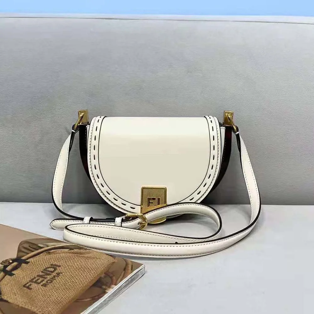 Fendi Moonlight Hand-Stitched Leather Satchel Bag for Women in White Fendi Moonlight Hand-Stitched Leather Satchel Bag for Women in White