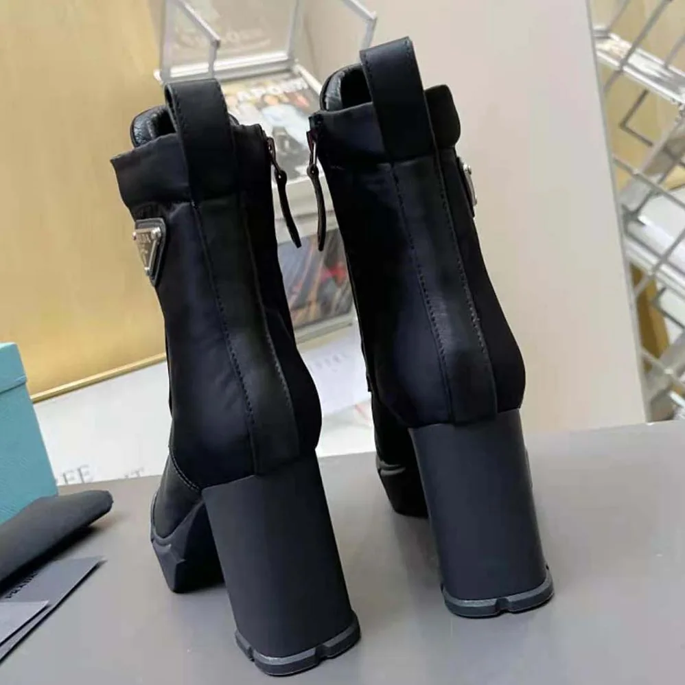 Prada Brushed Leather and Nylon Booties for Women in Black Prada Brushed Leather and Nylon Booties for Women in Black