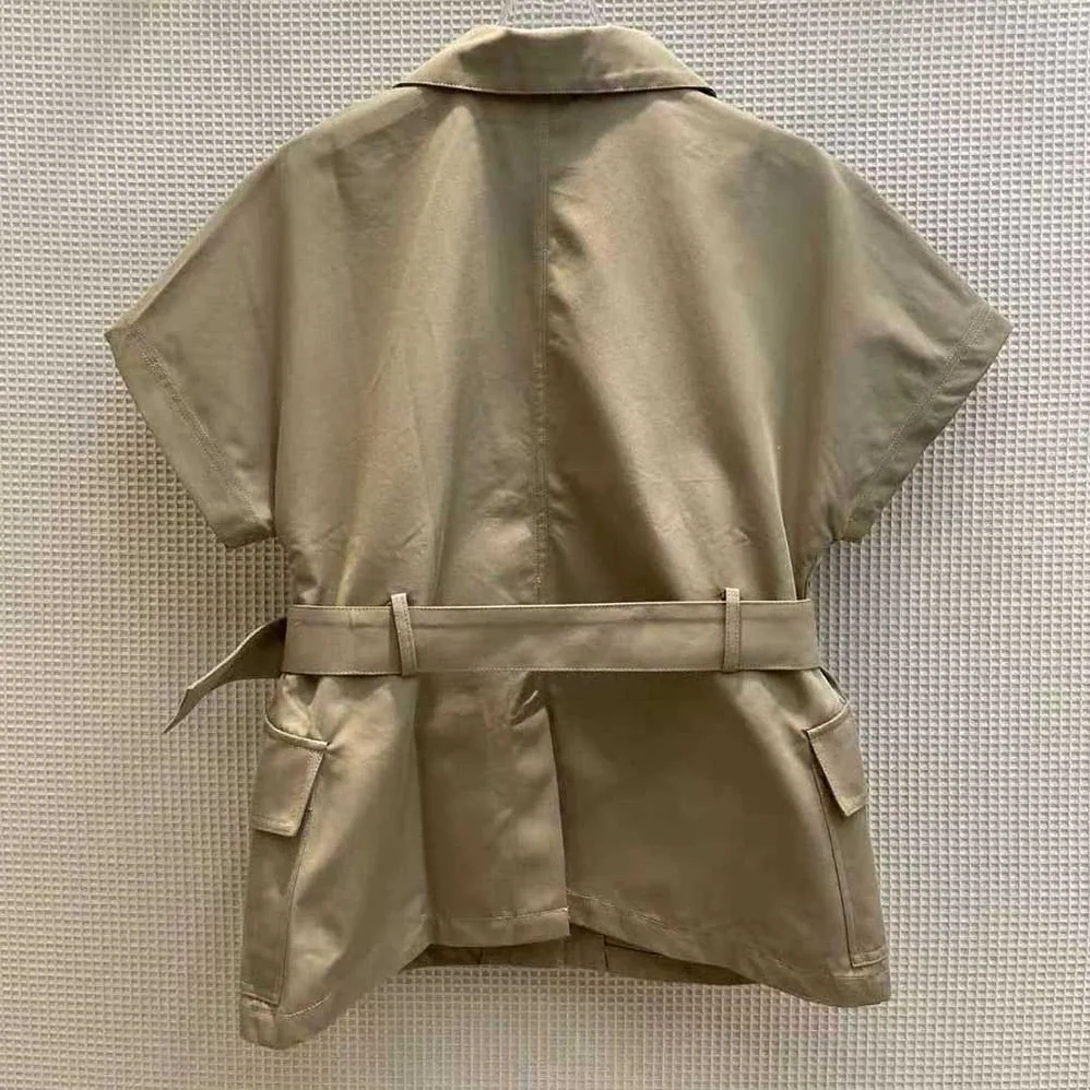 Dior Short-Sleeved Belted Jacket Beige Cotton Gabardine for Women