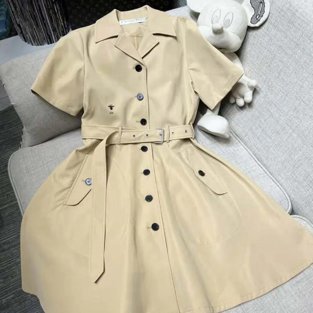 Dior Dress with Belt Beige Cotton Gabardine for Women