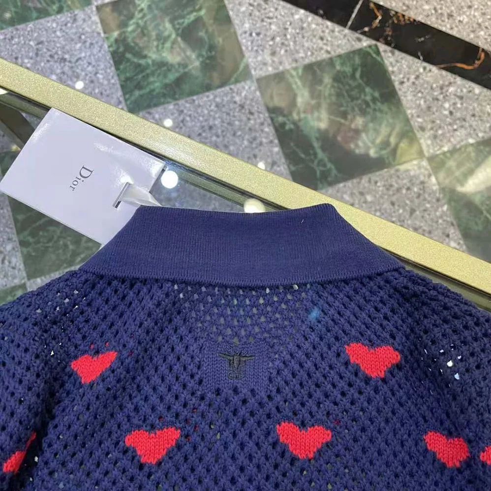 Dior Sweater Navy Blue and Red Hearts I Love Paris Cotton Knit for Women Dior Sweater Navy Blue and Red Hearts I Love Paris Cotton Knit for Women