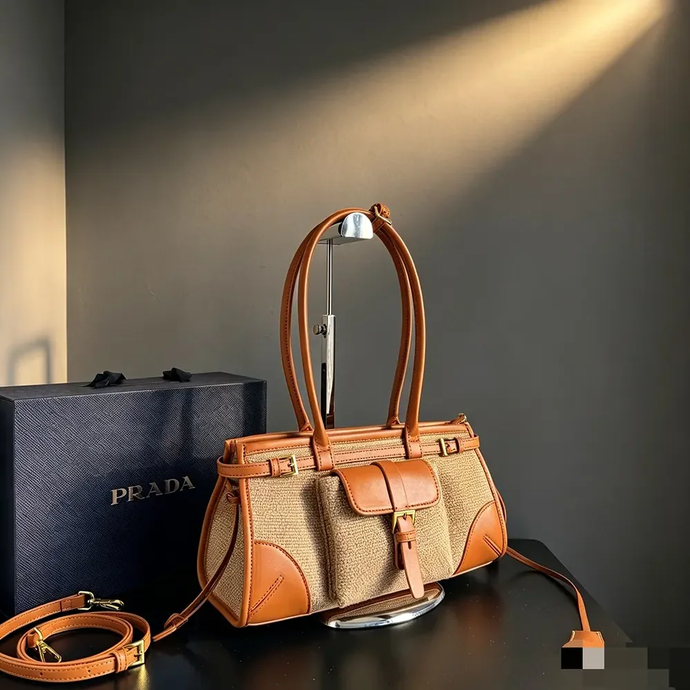 Prada Bonnie Medium Linen and Leather Handbag for Women Prada Bonnie Medium Linen and Leather Handbag for Women