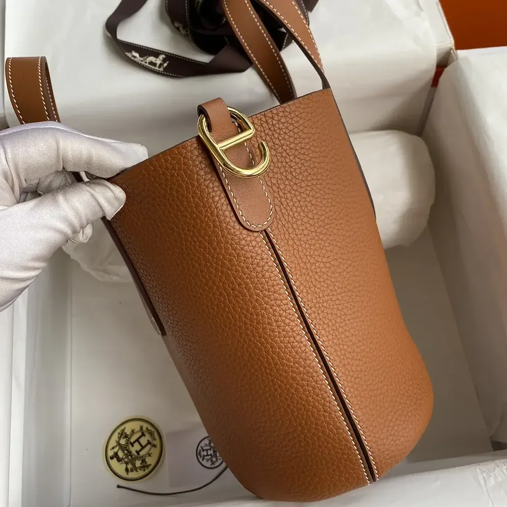 Hermes In the Loop 18 Handbag Clemence Leather for Women in Brown/Gold
