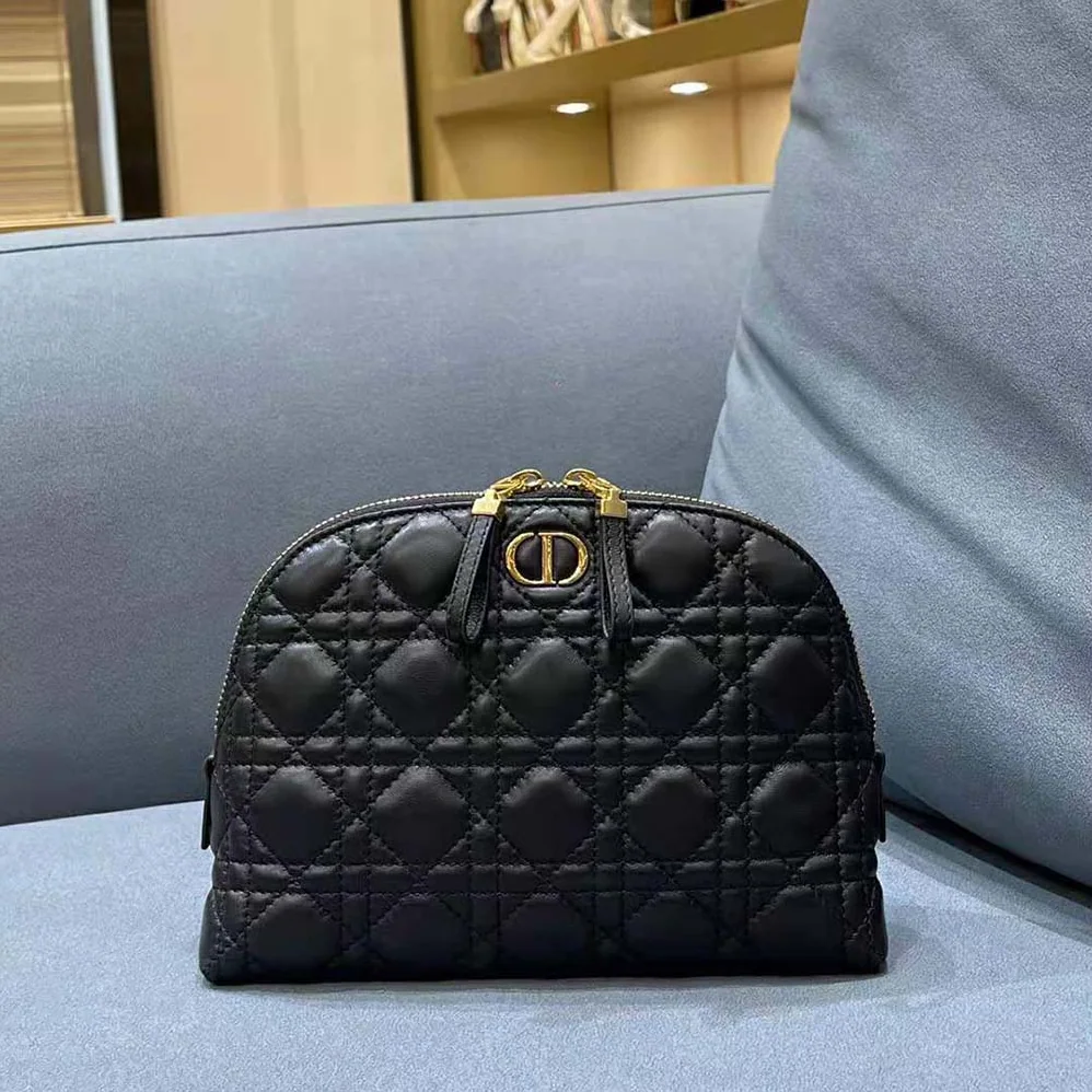 Dior Caro Beauty Pouch Black Cannage Lambskin for Women