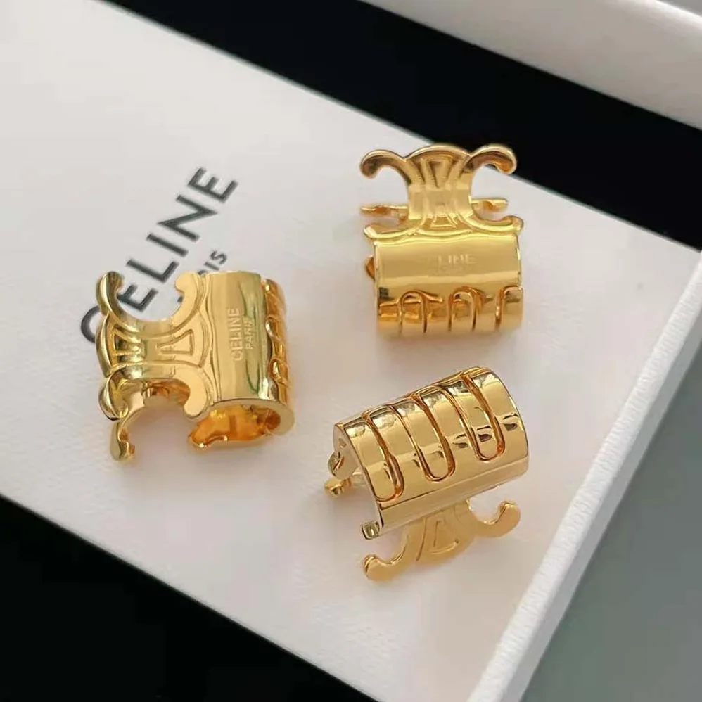 Celine Hair Accessories Set of 3 Mini Triomphe Claws in Brass with Gold Finish and Steel for Women Celine Hair Accessories Set of 3 Mini Triomphe Claws in Brass with Gold Finish and Steel for Women