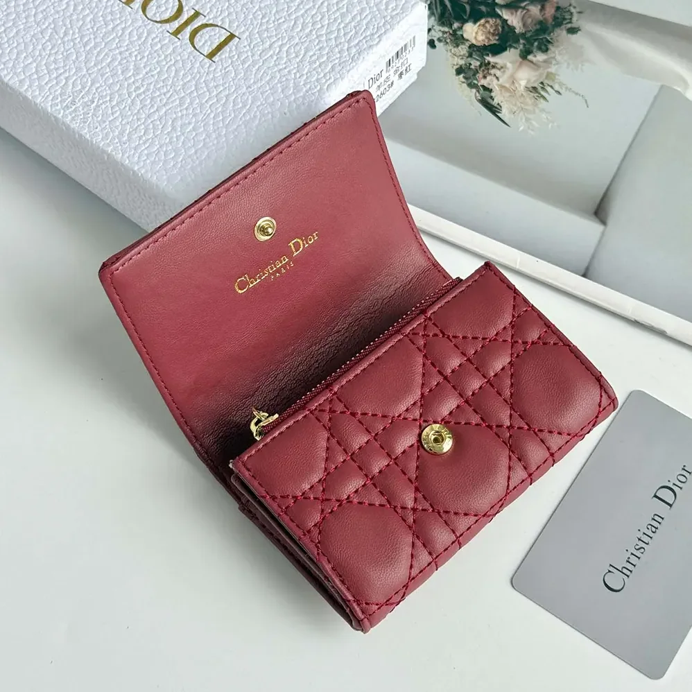 Dior Lady Dior Glycine Wallet Garance Red Cannage Lambskin for Women Dior Lady Dior Glycine Wallet Garance Red Cannage Lambskin for Women