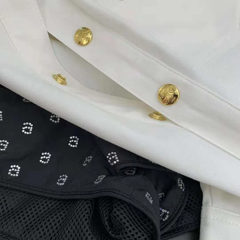 Celine Triomphe Pea Jacket in Optic White Denim for Women