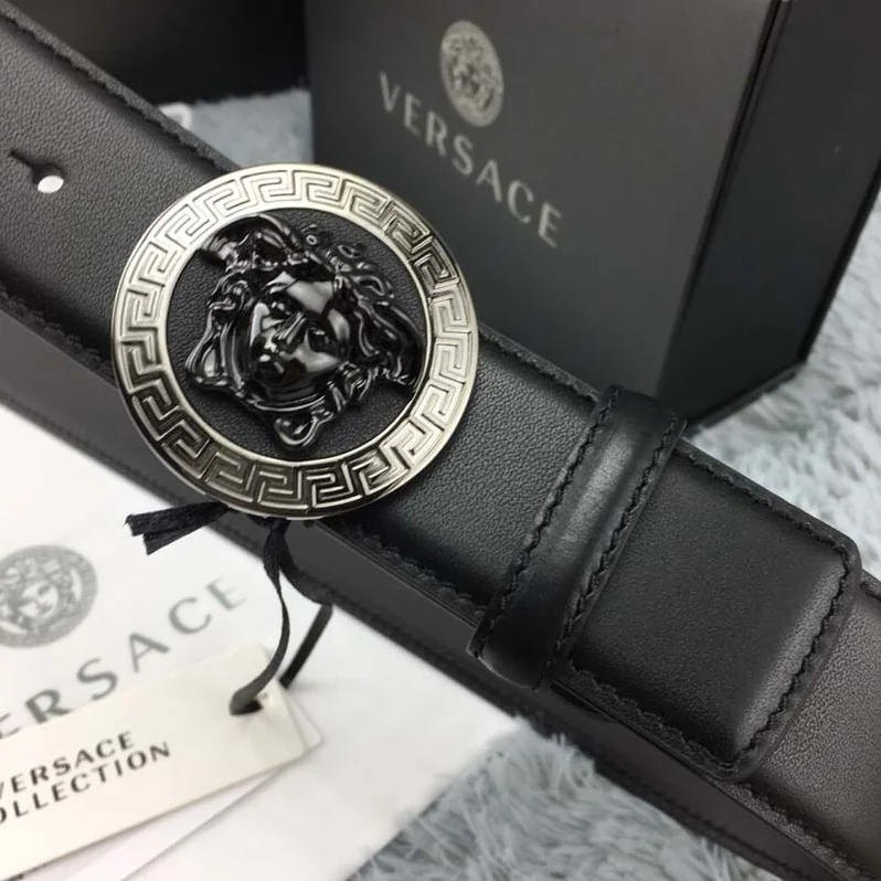 Versace Medusa Greca Leather Belt for Men in Black Versace Medusa Greca Leather Belt for Men in Black