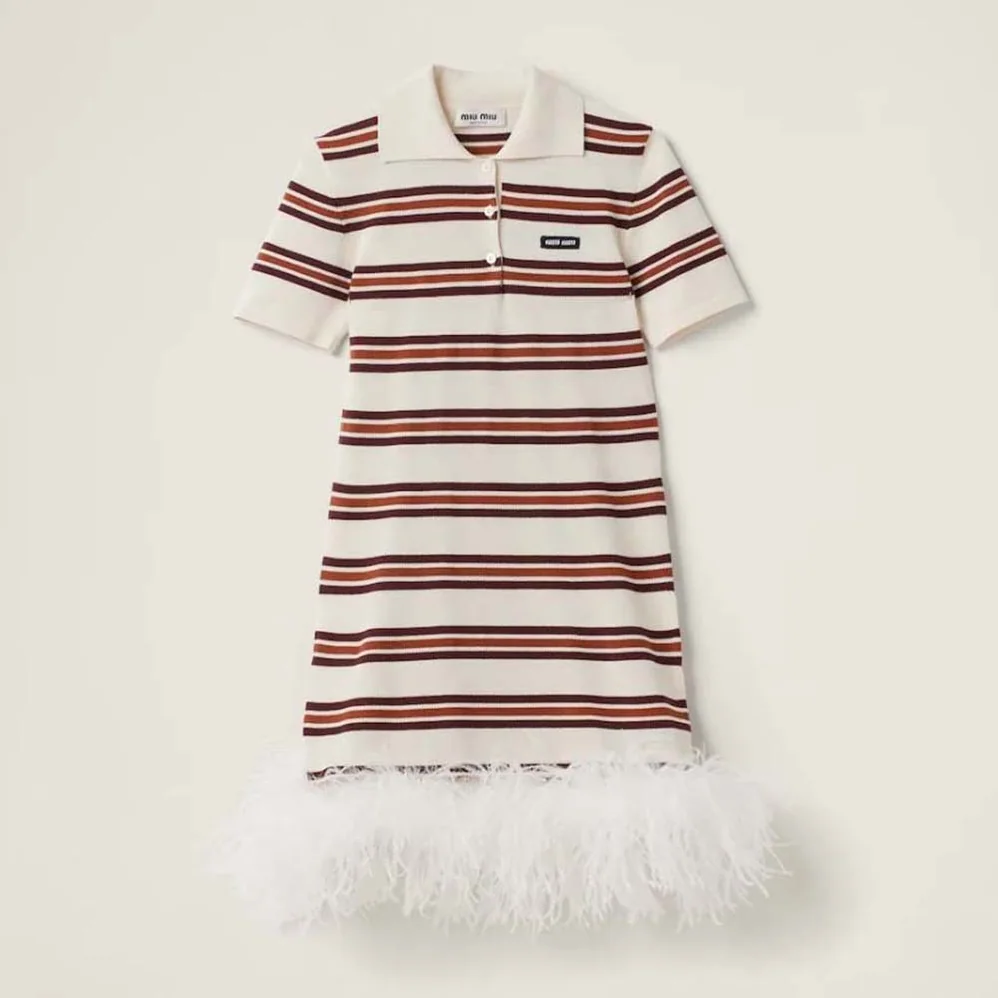Miu Miu Silk and Cotton Polo Dress with Logo Patch for Women Miu Miu Silk and Cotton Polo Dress with Logo Patch for Women