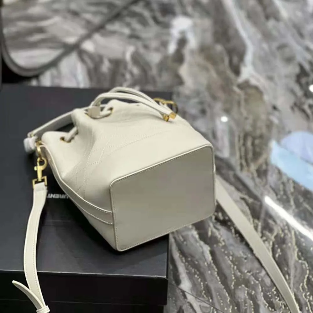 Saint Laurent YSL Emmanuelle Small Bucket Bag in Quilted Lambskin for Women in White Saint Laurent YSL Emmanuelle Small Bucket Bag in Quilted Lambskin for Women in White