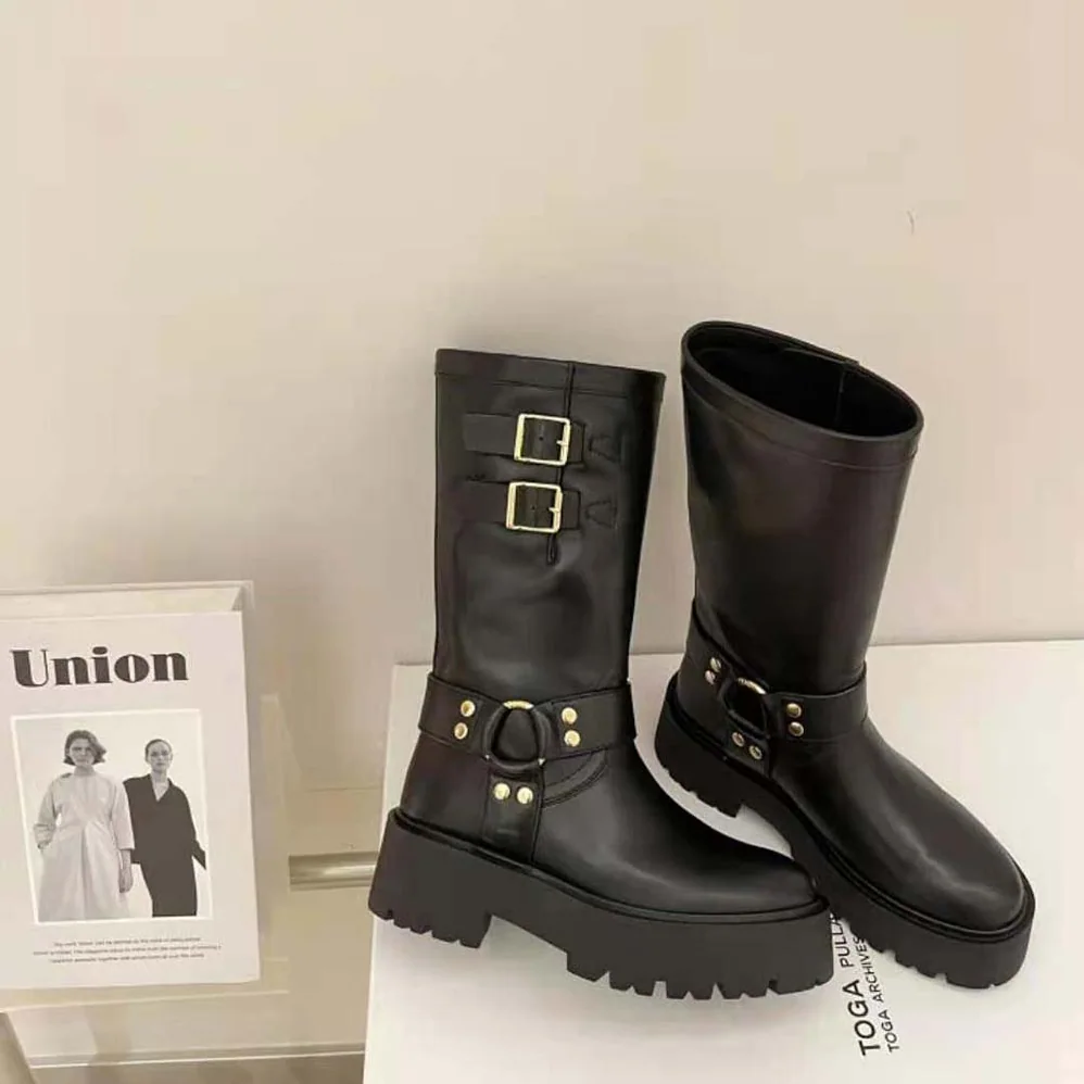 Celine Bulky Mid Biker Boot with Harness in Calfskin – Vegetal Tanning for Women in Black Celine Bulky Mid Biker Boot with Harness in Calfskin – Vegetal Tanning for Women in Black