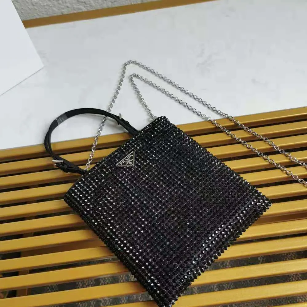 Prada Satin Handbag with Decoration for Women in Black Prada Satin Handbag with Decoration for Women in Black