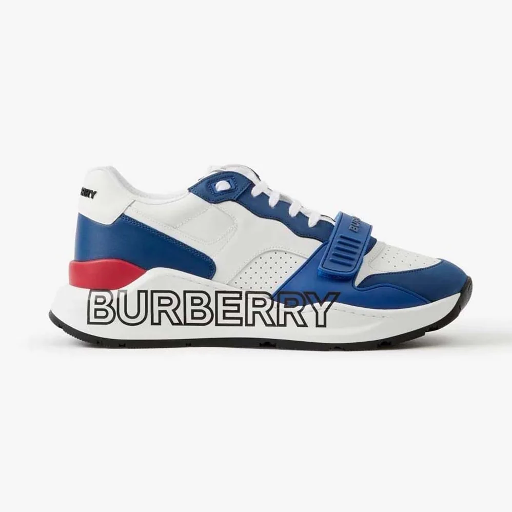 Burberry Logo Print Leather Sneakers for Men in Blue Burberry Logo Print Leather Sneakers for Men in Blue