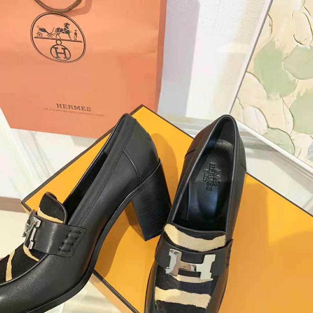 Hermes Dauphine 70 Loafer High Heel Loafer in Calfskin for Women in Black