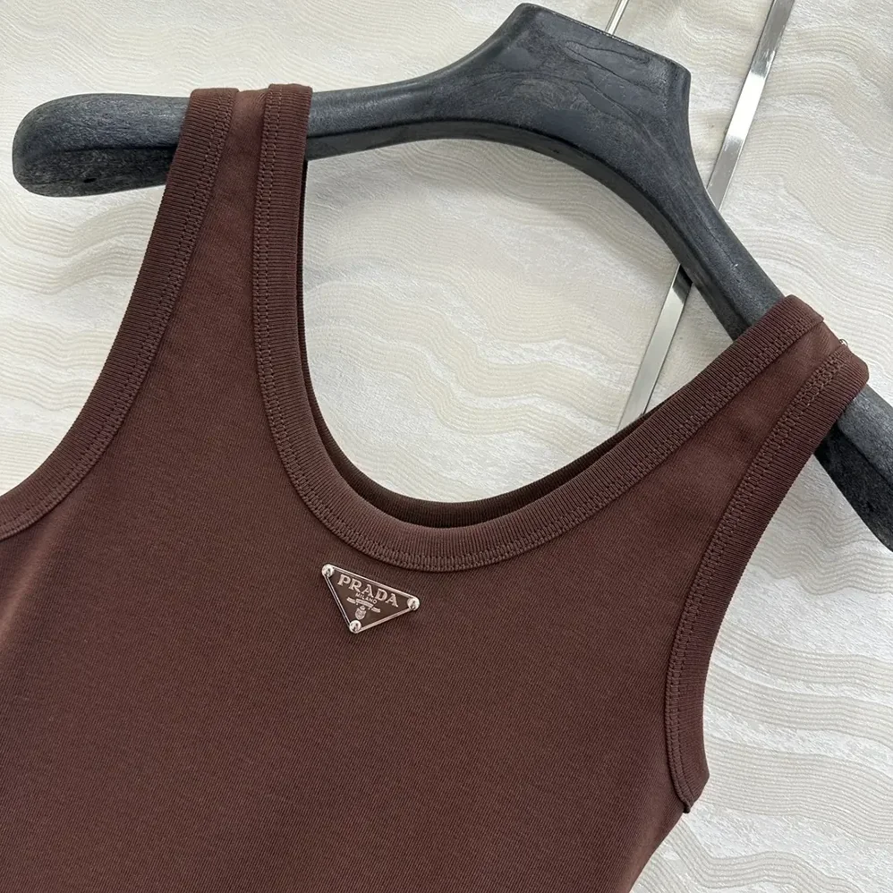 Prada Ribbed Knit Top for Men in Cocoa Brown