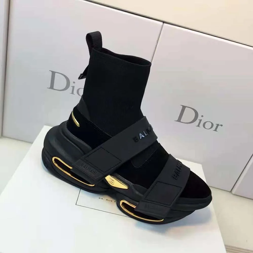 Balmain B-Bold Mesh and Suede High-Top Trainers with Strap for Unisex in Black Balmain B-Bold Mesh and Suede High-Top Trainers with Strap for Unisex in Black