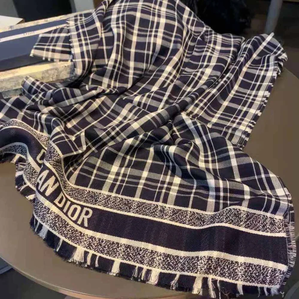 Dior Reversible Dior Oblique Blanket Navy Blue Cashmere, Virgin Wool and Silk for Women