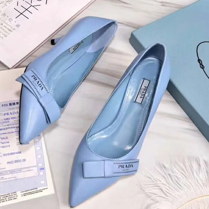 Prada Shoes Leather Pumps with Bow 55mm Heel for Women in Blue Prada Shoes Leather Pumps with Bow 55mm Heel for Women in Blue
