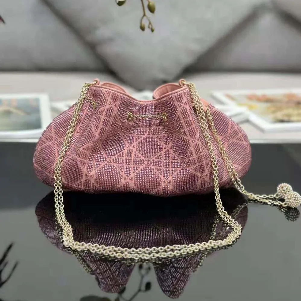 Dior Dior Dream Bucket Bag Ethereal Pink Cannage Cotton with Bead Embroidery for Women Dior Dior Dream Bucket Bag Ethereal Pink Cannage Cotton with Bead Embroidery for Women