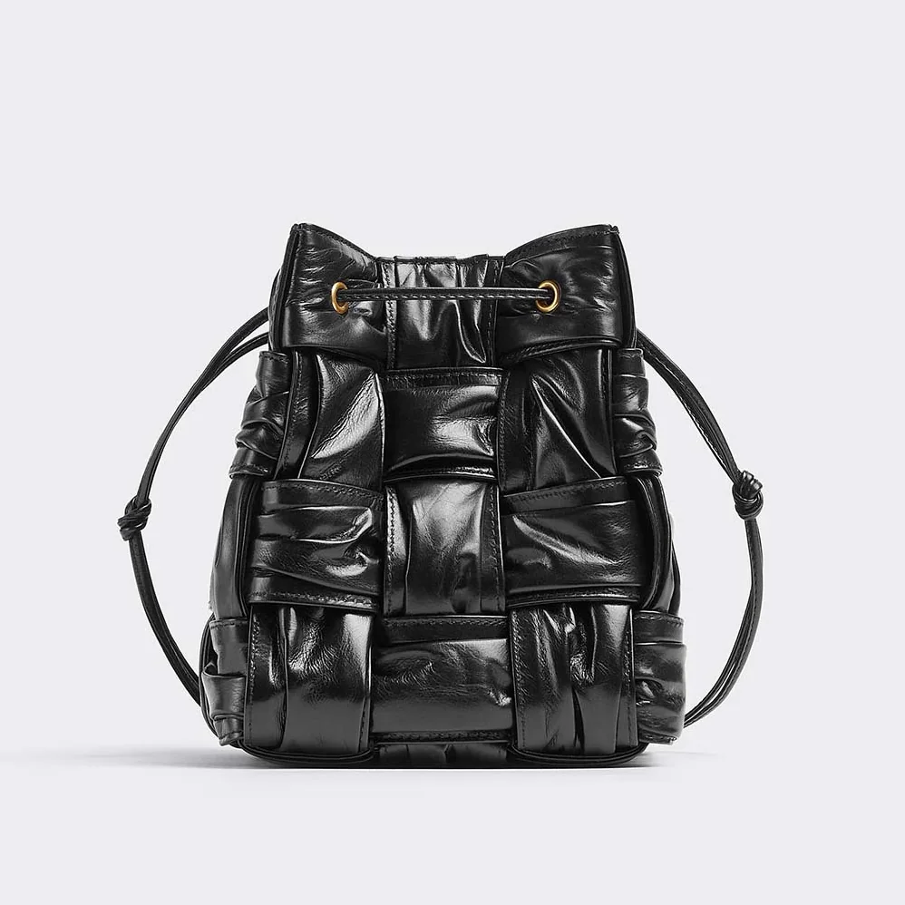 Bottega Veneta Small Cassette Bucket Bag in Lambskin Leather for Women in Black Bottega Veneta Small Cassette Bucket Bag in Lambskin Leather for Women in Black