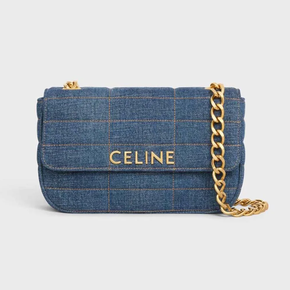 Celine Chain Shoulder Bag Matelasse Monochrome Celine in Quilted Denim for Women Celine Chain Shoulder Bag Matelasse Monochrome Celine in Quilted Denim for Women
