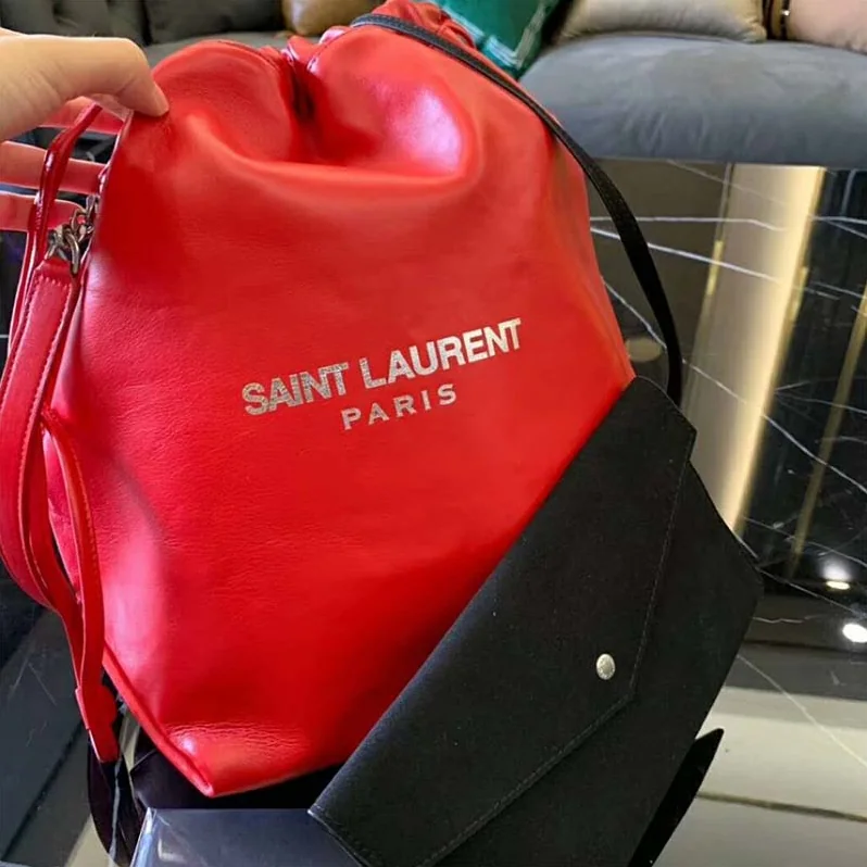 Saint Laurent YSL Teddy Drawstring Bag Smooth Leather for Women in Red Saint Laurent YSL Teddy Drawstring Bag Smooth Leather for Women in Red
