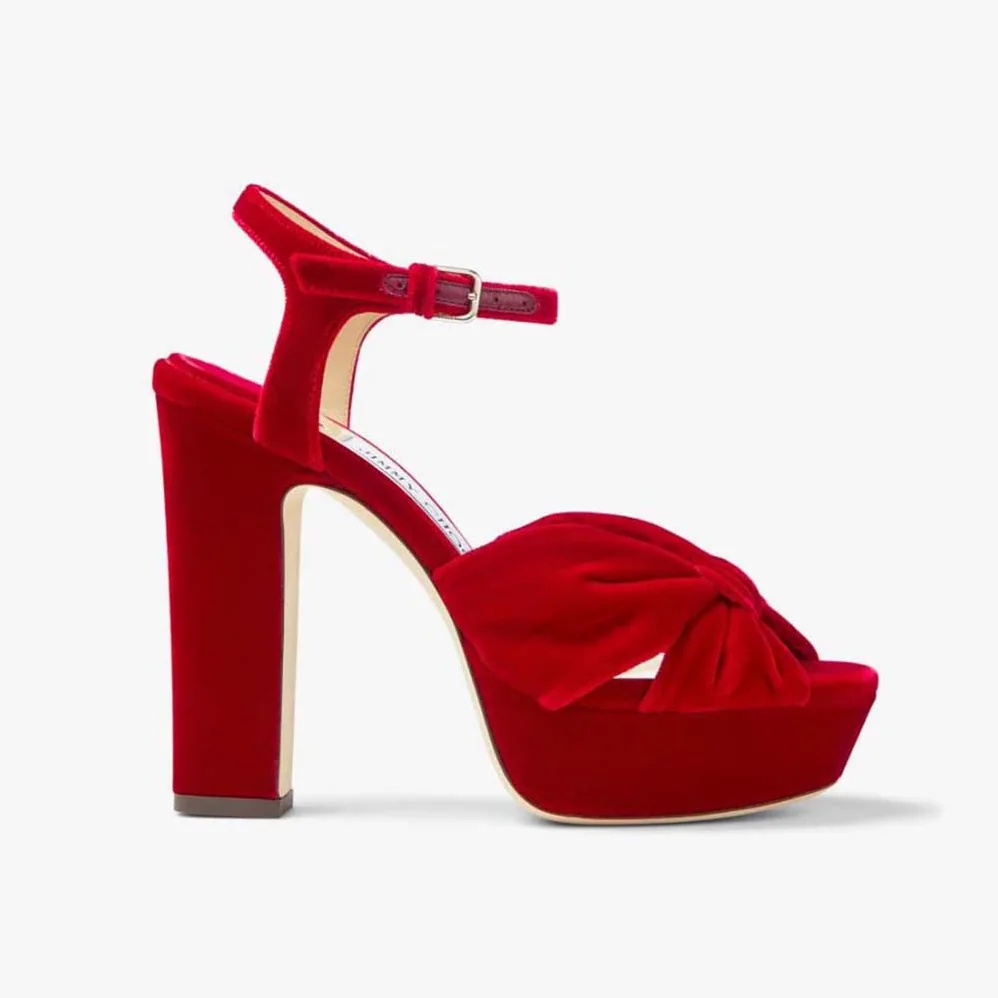 Jimmy Choo Heloise 120 Red Velvet Platform Sandals for Women
