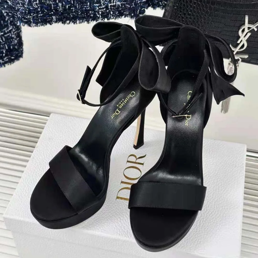 Dior Mlle Dior Heeled Sandal Black Satin for Women