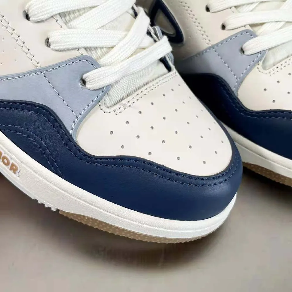 Dior B57 Mid-Top Sneaker Navy Blue and Cream Smooth Calfskin with Gray Suede for Men