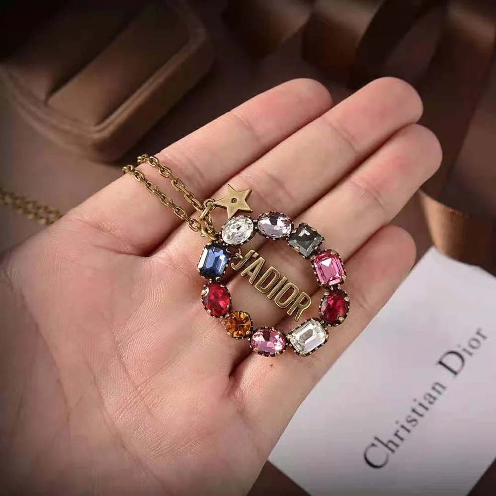 Dior J'Adior Necklace Antique Gold-Finish Metal and Multicolor Crystals for Women