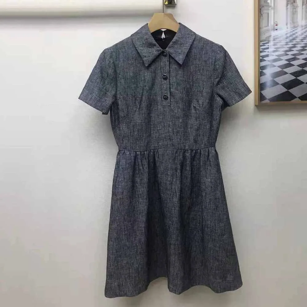 Dior Short Dress Blue-Gray Technical Cotton Canvas and Linen for Women
