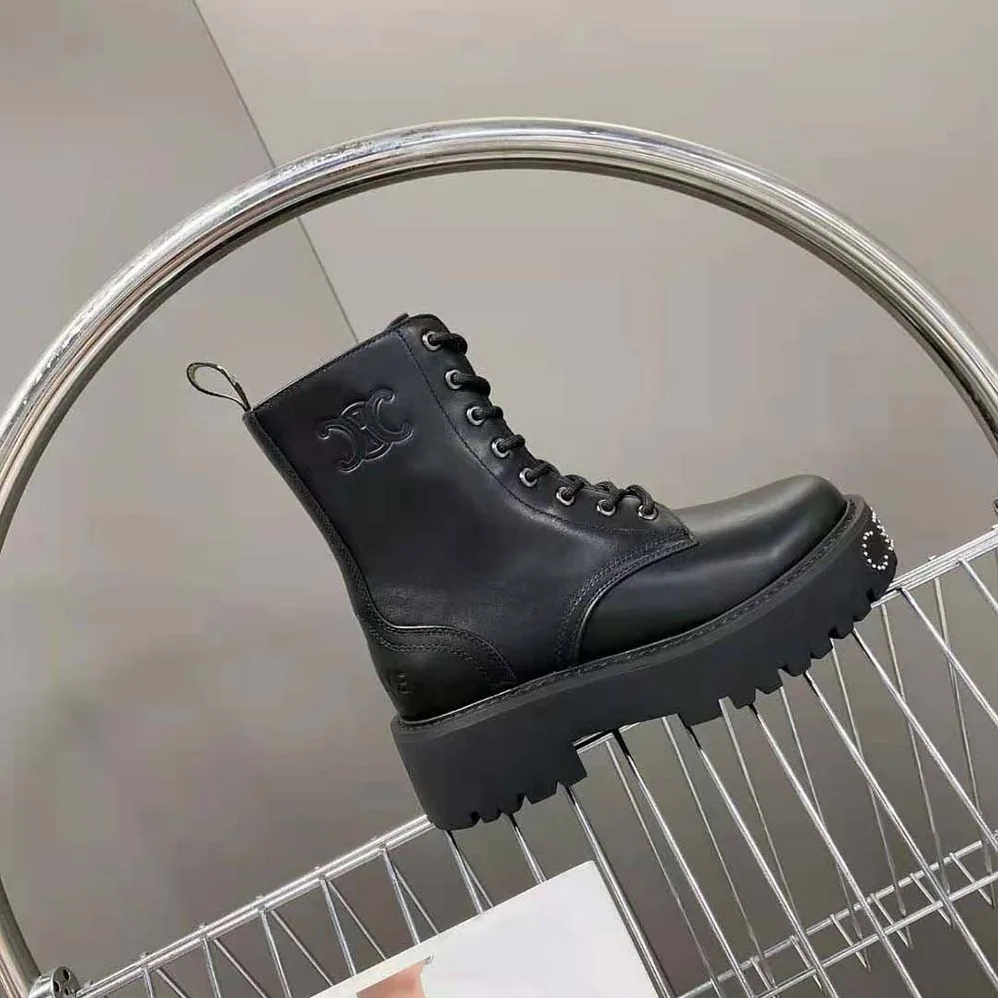 Celine Lace-up Boot with Studded Outsole Celine Bulky in Shiny Bull for Women in Black Celine Lace-up Boot with Studded Outsole Celine Bulky in Shiny Bull for Women in Black