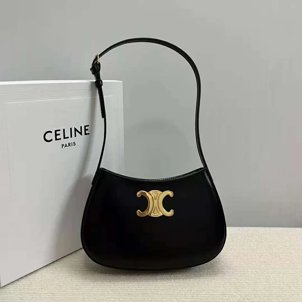 Celine Medium Tilly Bag in Shiny Calfskin for Women in Black
