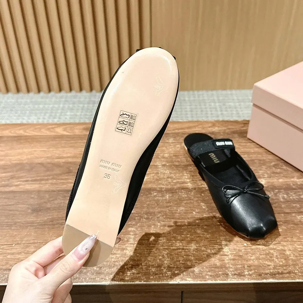 Miu Miu Leather Ballerina Mules for Women in Black
