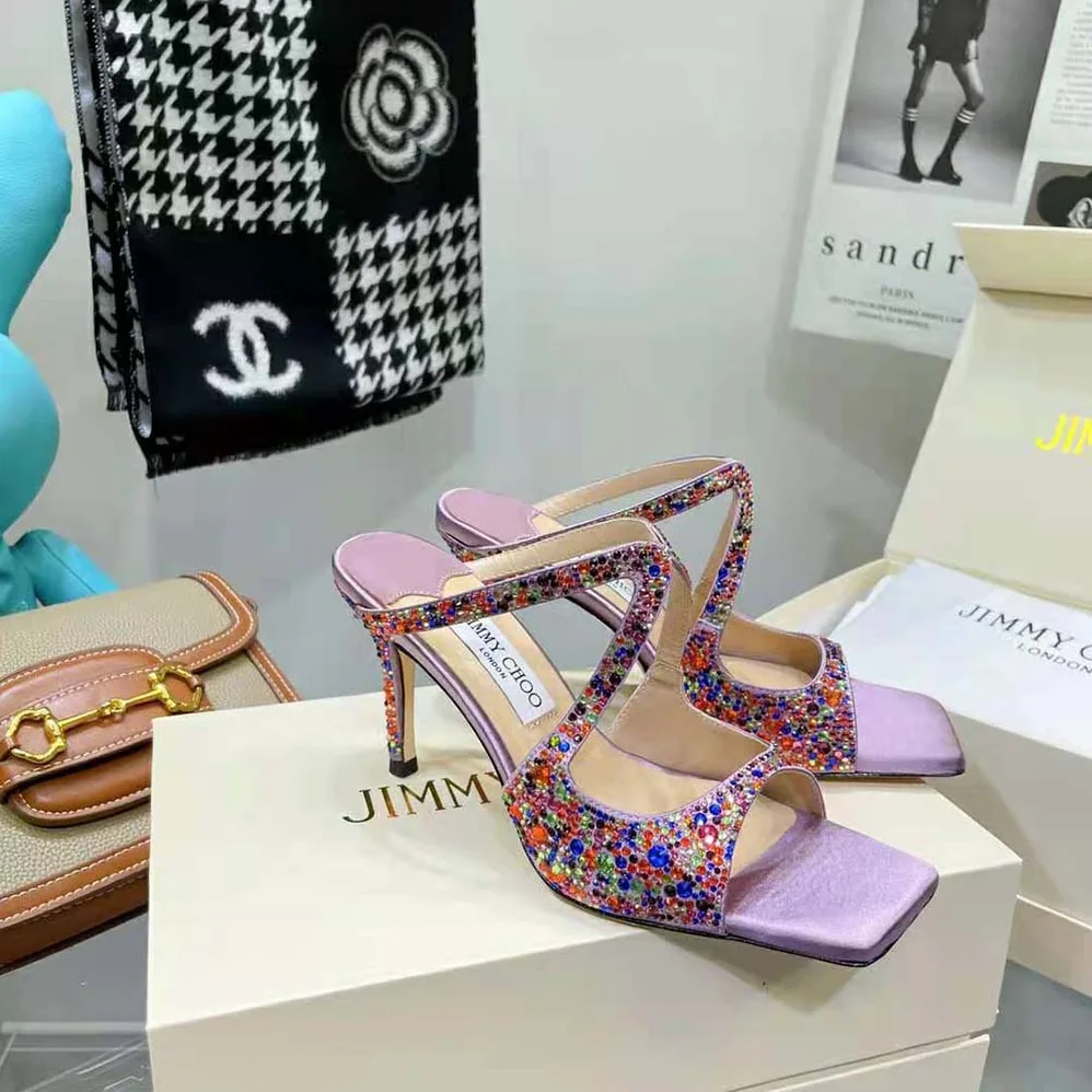 Jimmy Choo Anise 95 Multi Rainbow Crystal Hotfix Mules for Women Jimmy Choo Anise 95 Multi Rainbow Crystal Hotfix Mules for Women