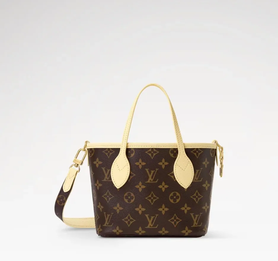 Louis Vuitton Neverfull Bandouliere Inside Out BB Tote Bag in Banane Monogram Gold Hardware