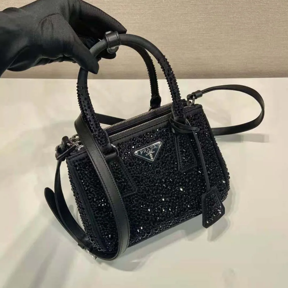 Prada Galleria Satin Mini-bag with Crystals for Women in Black