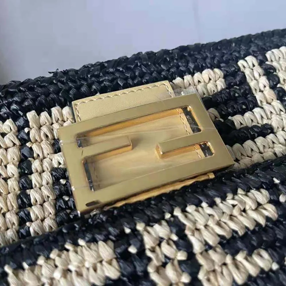 Fendi Baguette Black Raffia Back with Crocheted FF for Women Fendi Baguette Black Raffia Back with Crocheted FF for Women