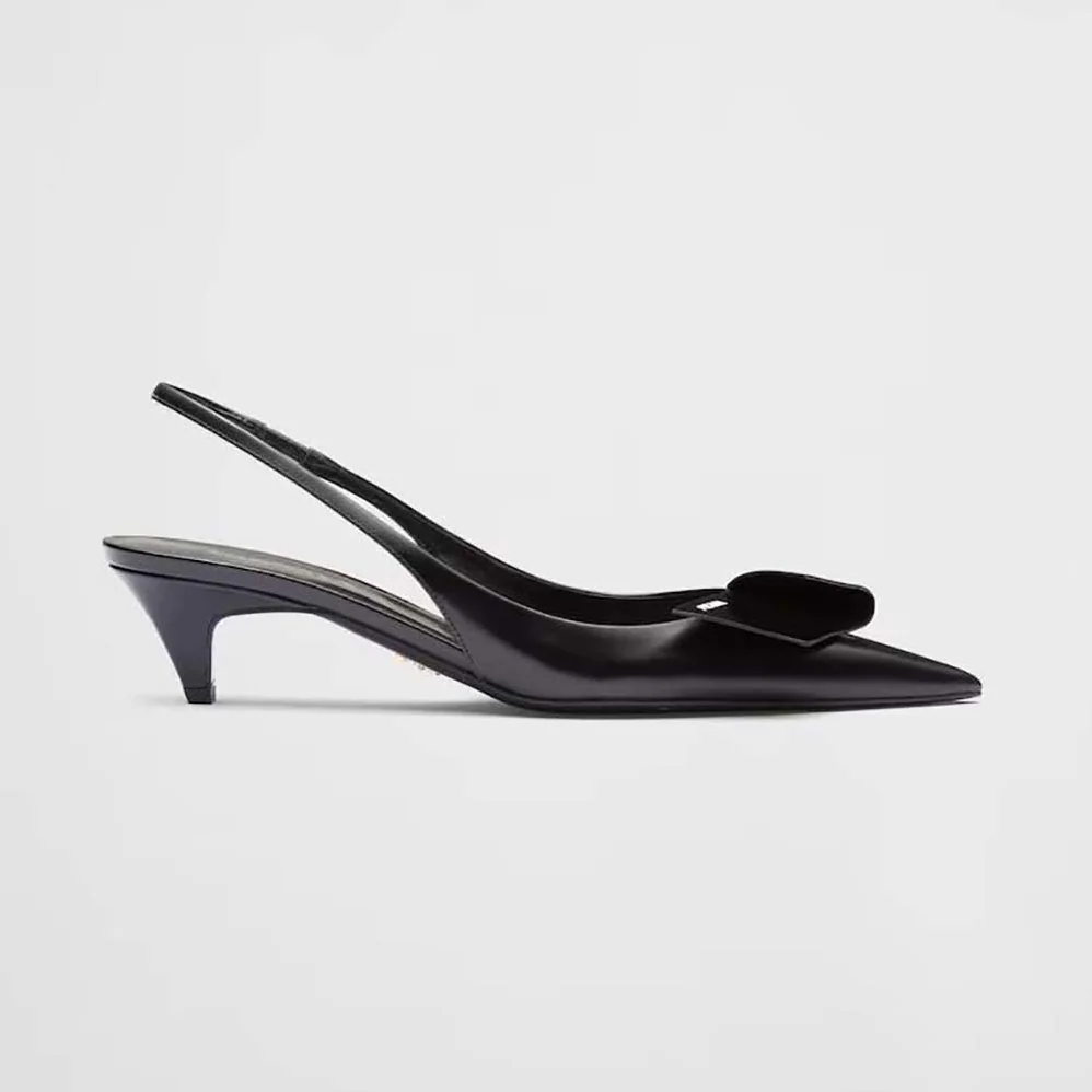 Prada Brushed Leather Slingback Pumps for Women in Black Prada Brushed Leather Slingback Pumps for Women in Black